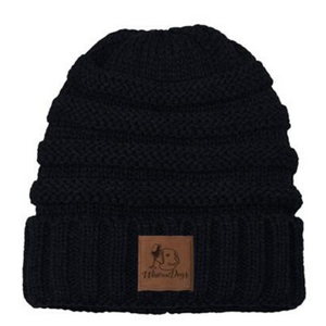 Knit Beanies with Leather Wine & Dogs Patch