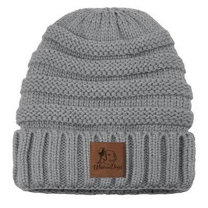 Knit Beanies with Leather Wine & Dogs Patch