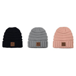 Knit Beanies with Leather Wine & Dogs Patch