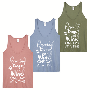 "Rescuing dogs and wine, One day at a time" Women's Slinky Jersey Tank