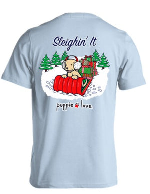 Puppie Love "Sleighin' It Pup" Short Sleeve Tees