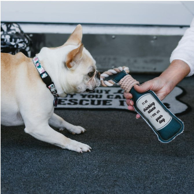Drinking Alone - 13" Canvas Dog Toy on Rope